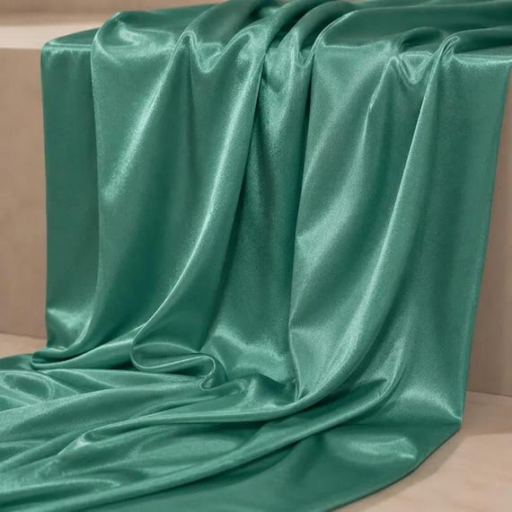 Sea Foam Stretch Satin Fabric,  Heavy Shiny Polyester Spandex, 58-Inch Wide Prom Material