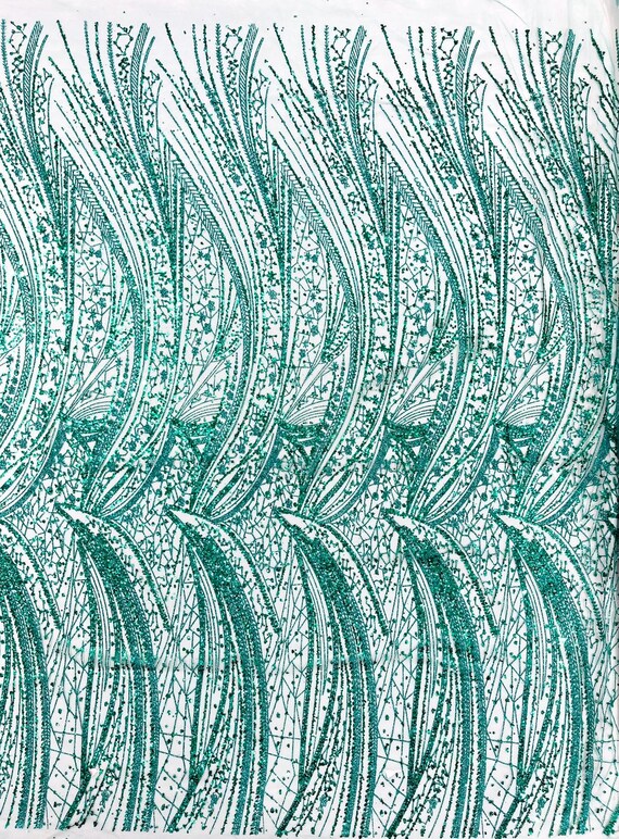 Emerald Green Geometric Fashion Glitter Design On A Mesh Lace Fabric| 58" Wide| Prom Dresses.