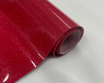 53/54" Wide Shiny Sparkle Glitter Vinyl, Faux Leather PVC-Upholstery Craft Fabric Sold by The Yard. Hot Pink