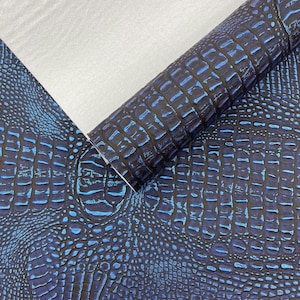 Navy Blue  Metallic Gator Vinyl Fabric 54&quot; Wide / Upholstery Crafting Accessories Applications Faux Leather PVC.