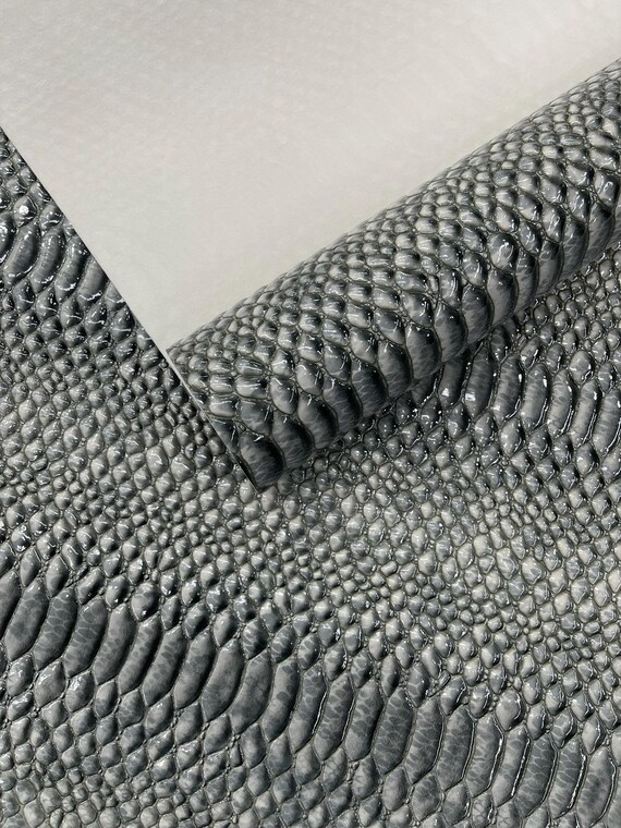 Liquid Gray Cobra Snake Shiny Vinyl 3D Embossed Fabric / 2 Tone Cobra Snake Vinyl Leather 54" Wide