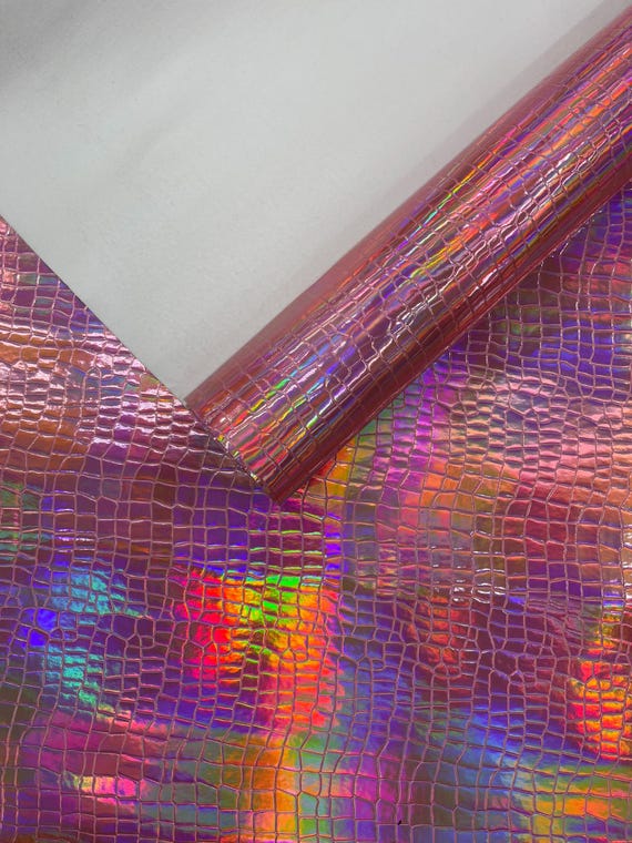 Pink Crocodile Embossed PVC Holographic Vinyl Fabric / Upholstery Crafting Accessories Applications