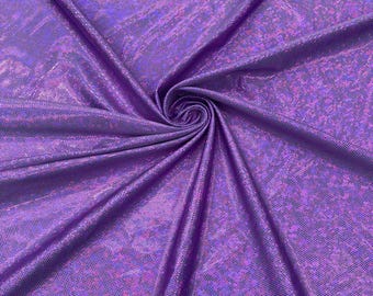 Holograma de lámina de vidrio roto color lavanda/58” de ancho/Tricot de nailon y spandex elástico en 4 direcciones. Se vende cortado a medida.
