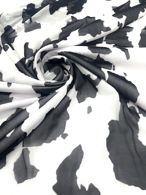 Black/White Cow Print 4 Way Stretch Power Mesh Nylon Sheer Fabric/58 Inches Wide.