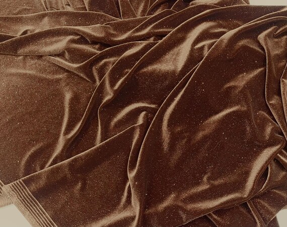 Brown Glitter Stretch Velvet Fabric | 58" Wide.