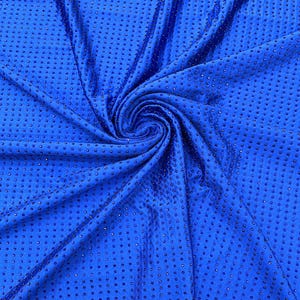 Royal Blue Rhinestone 4 Way Nylon Spandex Fabric By The Yard.