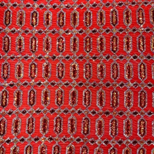Red Silver Multi Color Iridescent  Jewel Sequin Design On a 4 Way Stretch Red  Mesh Fabric - Sold By The Yard