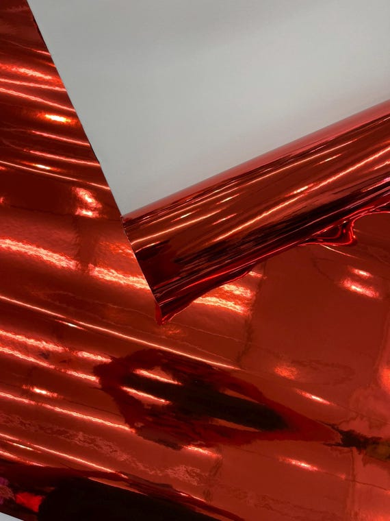Red Chrome Mirror Reflective Vinyl Fabric / Crafting Apparel Upholstery Vinyl Fabric 54" Wide