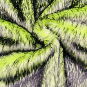 Husky Kunstfell, 2 Tone Zottelfell 150cm breit - Lime Grün-Schwarz