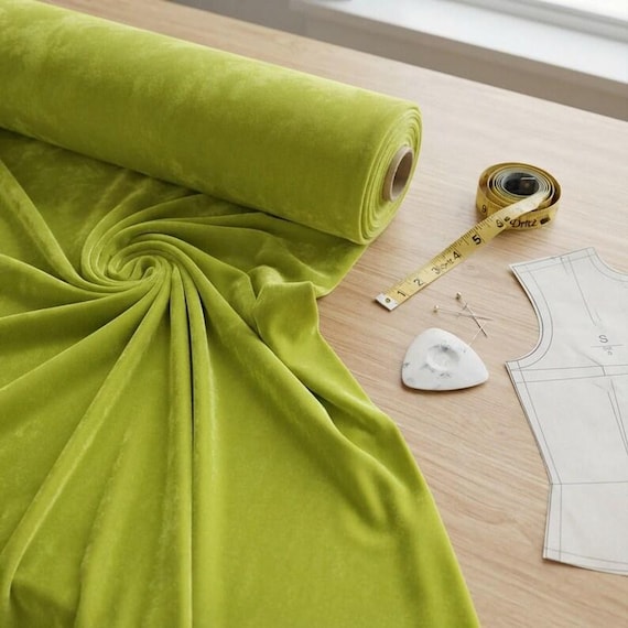 Lime Green Stretch Velvet Fabric, 58" Wide, Apparel Sewing, Sold By The Yard