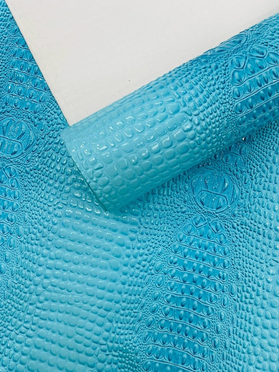 Fiji Turquoise Glossy Two Tone Gator Fake Leather Upholstery, 3D Crocodile Skin Texture Faux Leather PVC Vinyl, 54" Wide