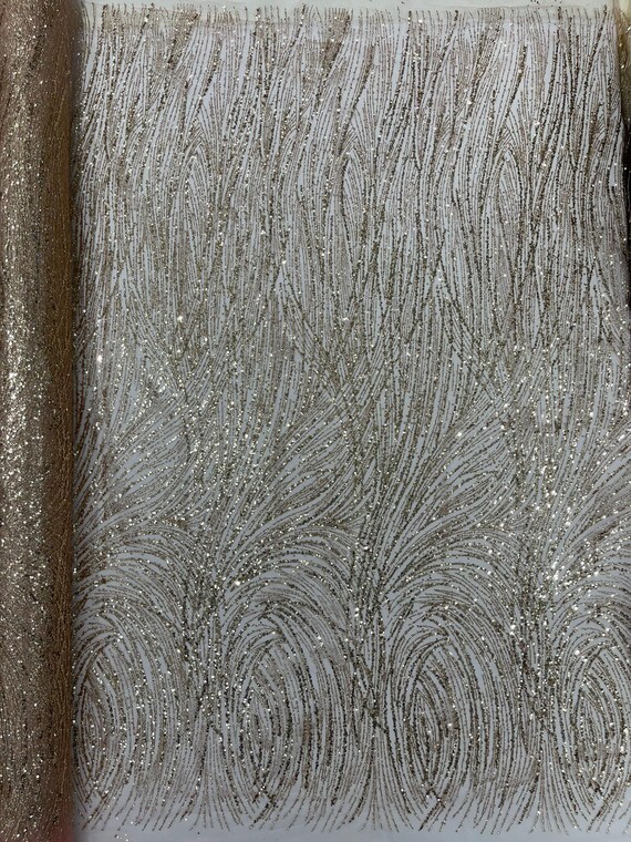 Rose Gold  Fashion Glitter Design On A Mesh Lace Fabric/Prom.
