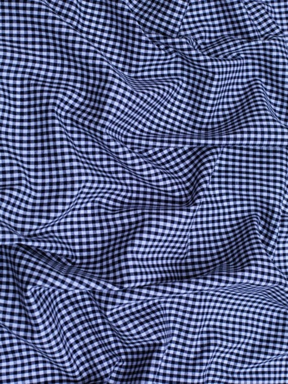 Navy Blue Gingham 1/8" Checkered Poly Cotton 58" Wide Fabric- Sold by the yard