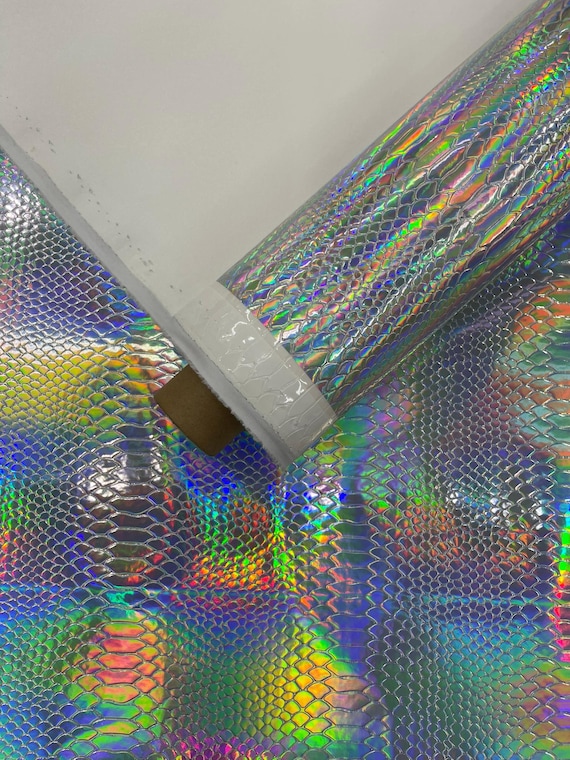 Silver Snake Vinyl Fabric Upholstery Crafting Accessories Applications Snake Iridescent/Snake Viper Holographic Embossed PVC.