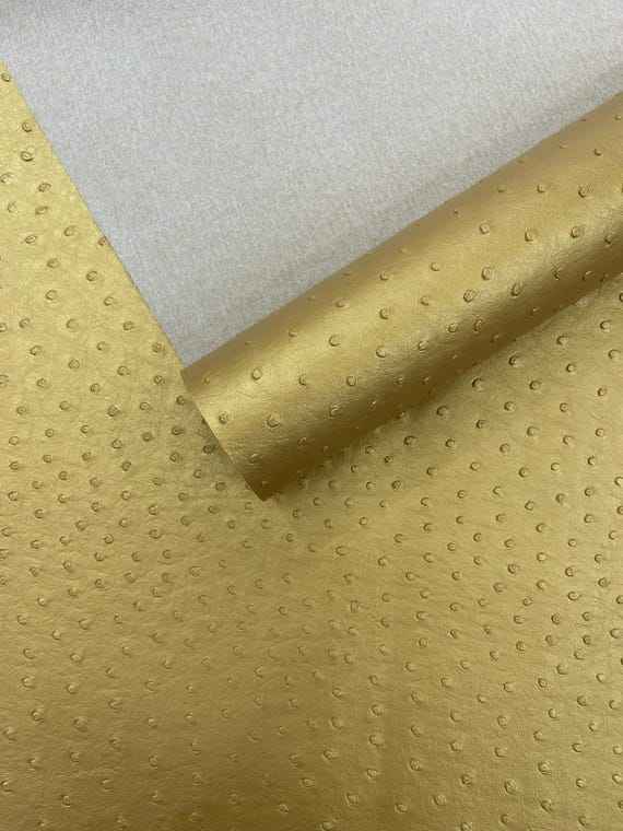Metallic Gold Classic Ostrich Upholstery Vinyl Fabric / Faux Leather Accessories Crafting Apparel Upholstery Vinyl Fabric 54" Wide.