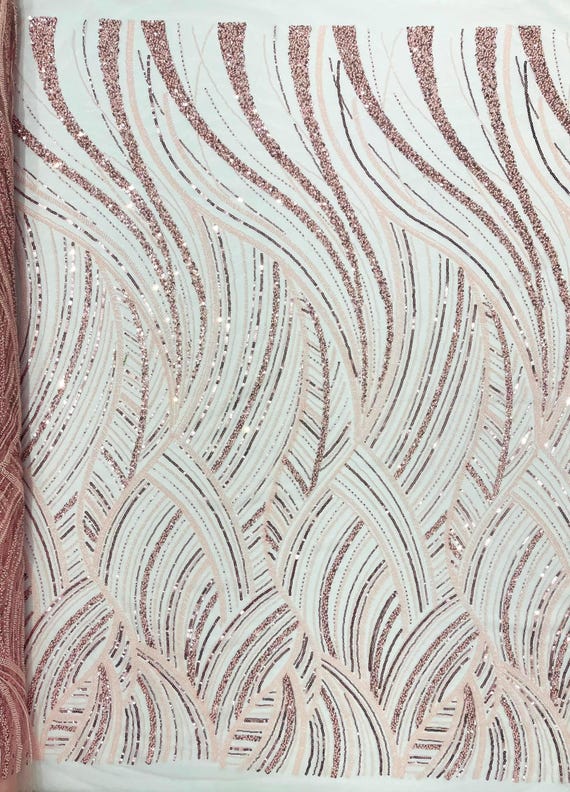Pink Luxury Feather Damask Beaded Lace Fabric| Prom| Wedding| By The Yard.