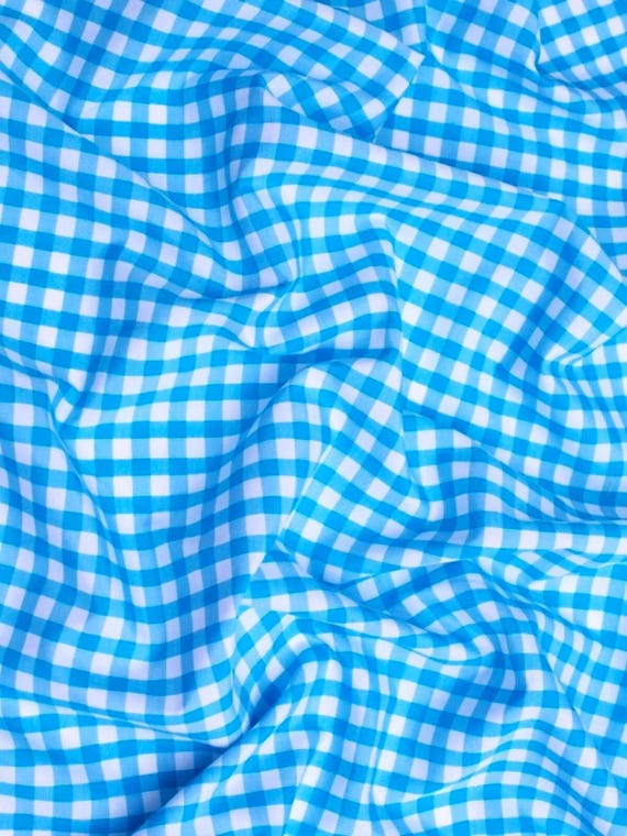 Turquoise Gingham 1/4" Checkered Poly Cotton 58" Wide Fabric- Sold by the yard