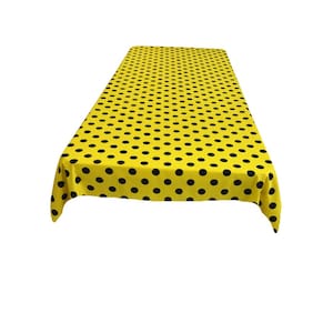 Nappe rectangulaire en poly coton à pois noirs sur jaune. (Choisissez la taille ci-dessous)
