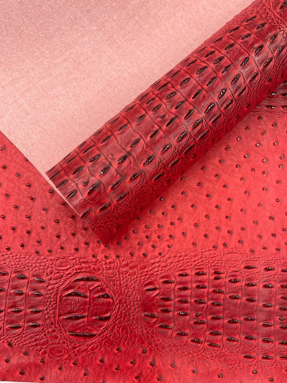 Carnage Red Gator Ostrich Embossed Vinyl Fabric By The Yard / 2 Tone Crocodile Ostrich Vinyl Leather 54" Wide