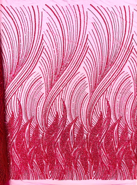 Fuchsia Flame Fashion Beaded Lace Fabric| Prom| Wedding| By The Yard.