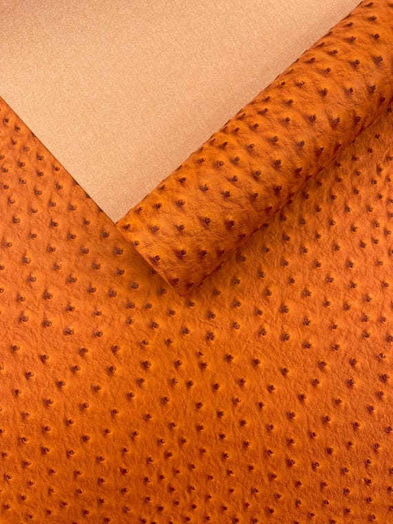 Orange Classic Ostrich Upholstery Vinyl Fabric / Faux Leather Accessories Crafting Apparel Upholstery Vinyl Fabric 54" Wide.