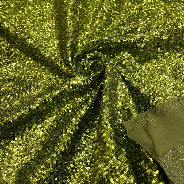 Olive Green Mini Glitz Sequins on a 4 Way Stretch Spandex Fabric- Sold by The Yard