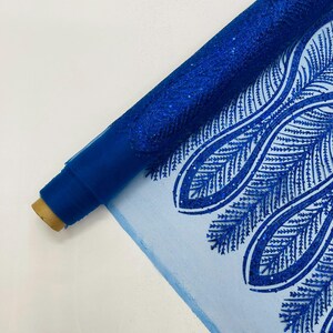 Royal Blue Glitter Feather Damask Design On A Mesh Lace Fabric/Prom.