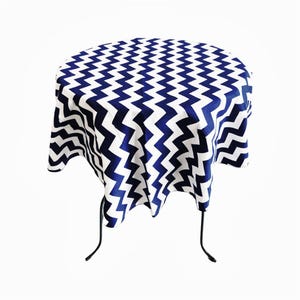 Round Poly Cotton Print Tablecloth, Chevron Navy Blue, ( Choose Size Below )