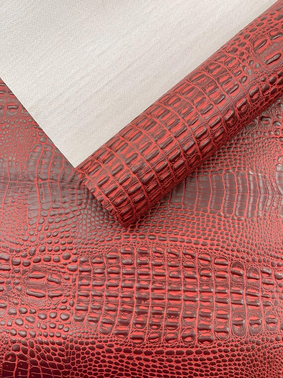 Dark Red Crocodile Marine Vinyl 2 tone Upholstery, Crocodile Skin Texture Faux Leather PVC Vinyl, 54" Wide.