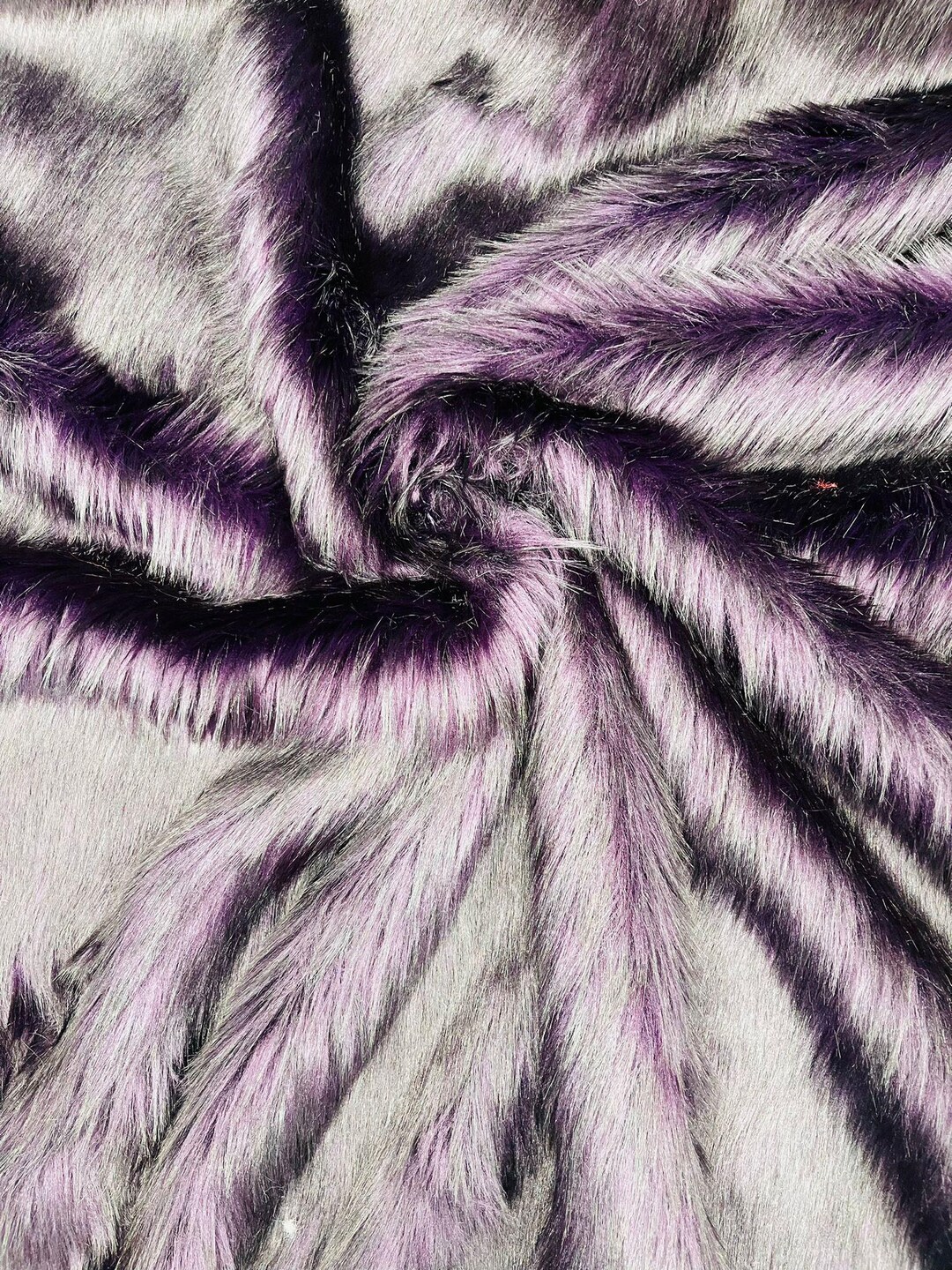Husky Long Pile Fur Fabric - Plum / Black - Faux Husky Fur Fabric 2 Tone Shaggy Fur By Yard main image 1