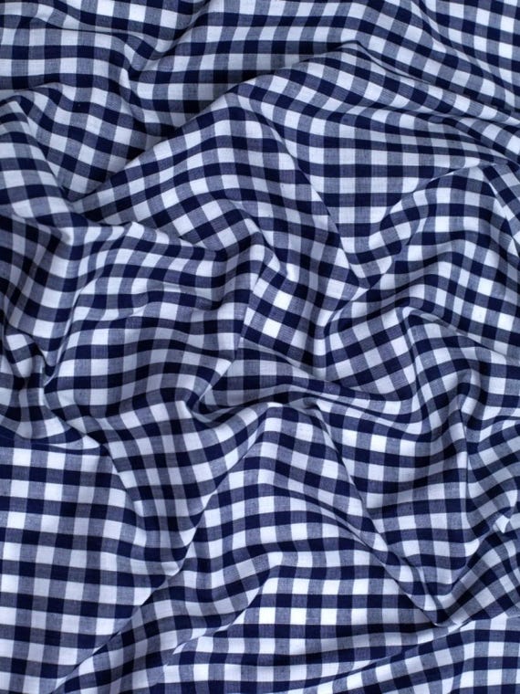 Navy Blue Gingham 1/4" Checkered Poly Cotton 58" Wide Fabric- Sold by the yard