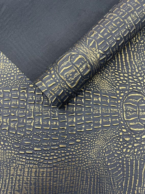 Black Gold Metallic Gator Vinyl Fabric 54" Wide / Upholstery Crafting Accessories Applications Faux Leather PVC.