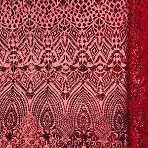 Burgundy Diamond Geometric Sequin On A Stretch Mesh Fabric. By The Yard