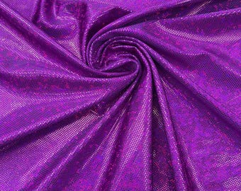 Holograma de lámina morada efecto cristal roto / 147 cm de ancho / Tricot de nailon y spandex elástico en 4 direcciones. Se vende cortado a medida.