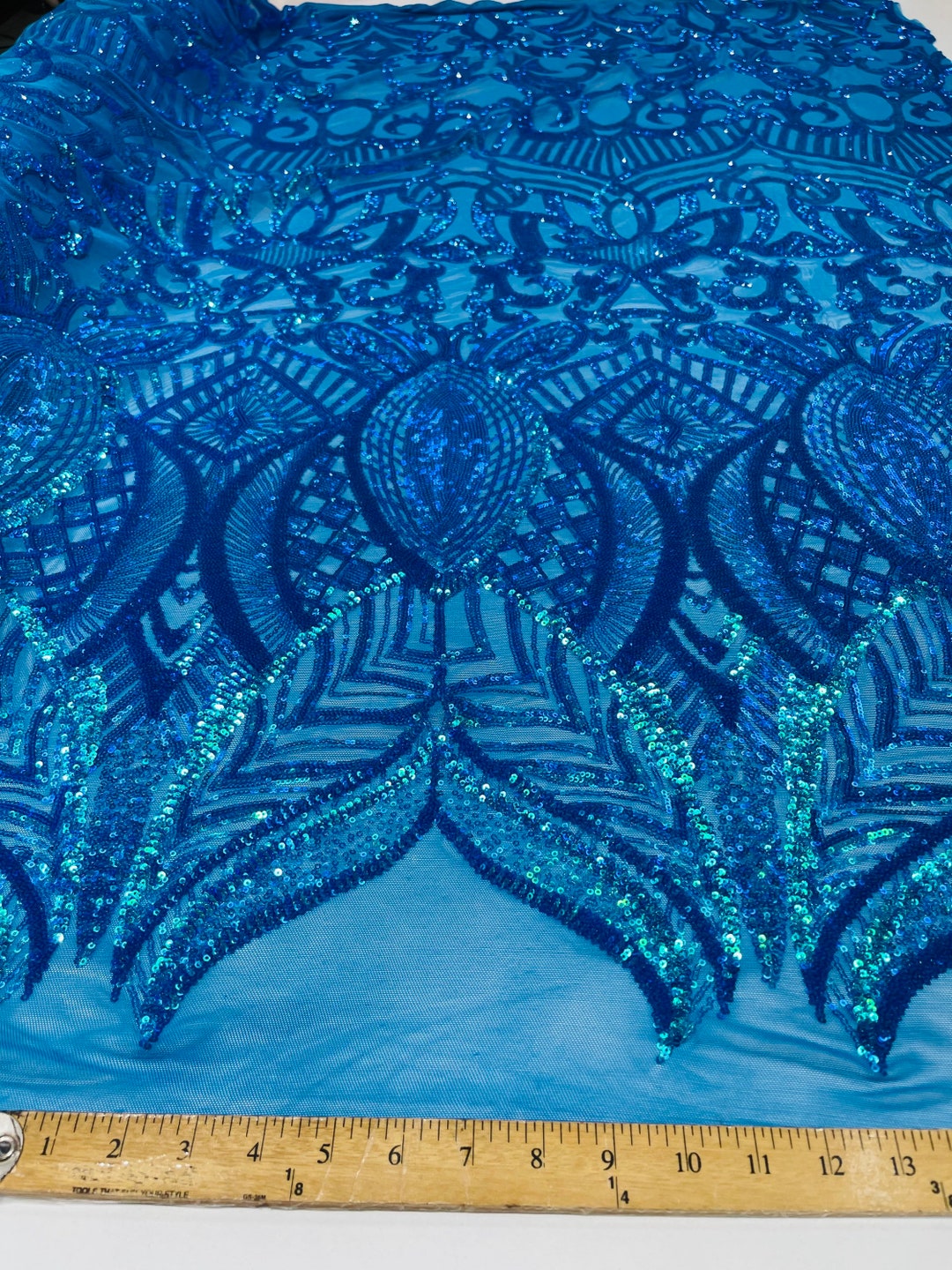 Iridescent Royalty Design On A 4 Way Stretch Mesh/Prom Fabric (1 Yard, Dark Gold on Black)
