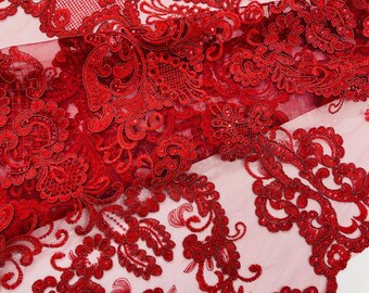 Burgundy Embroidery Damask Design With Sequins On A Mesh Lace Fabric/Prom/Wedding