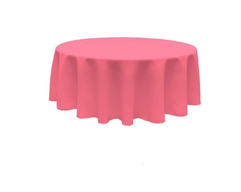 Mantel de popelina de poliéster redondo, color rosa fuerte, sin costuras.