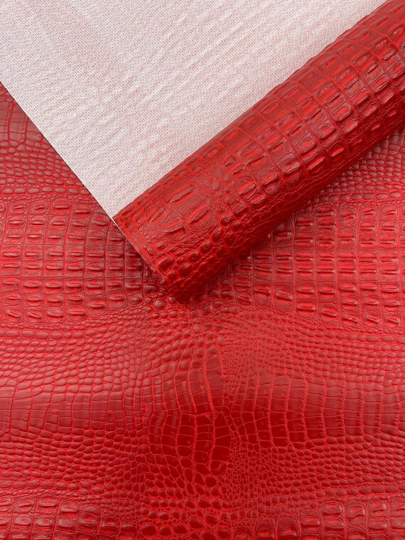 Red Crocodile Marine Vinyl 2 tone Upholstery, Crocodile Skin Texture Faux Leather PVC Vinyl, 54" Wide.