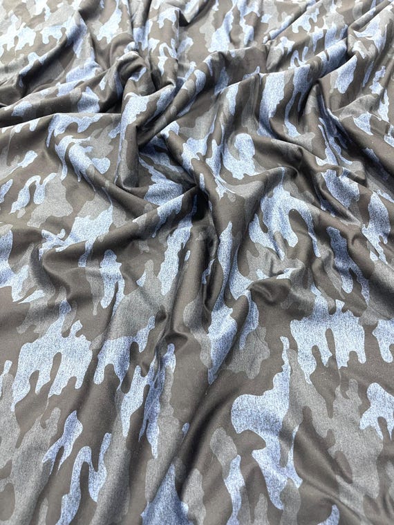 Royal Blue Black Heather Gray Camouflage Polyester Spandex 58" Wide-Sold By The Yard.