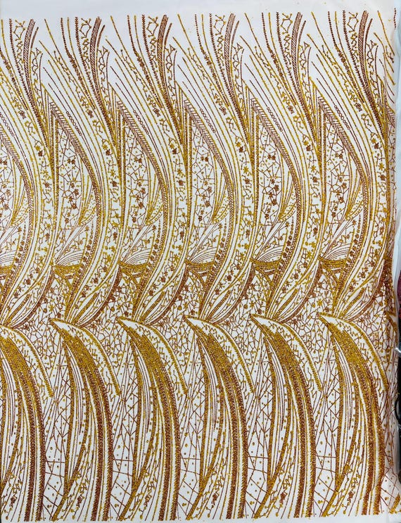 Orange Geometric Fashion Glitter Design On A Mesh Lace Fabric| 58" Wide| Prom Dresses.