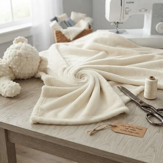 Ivory Solid Minky Fabric, 58" Wide| Stuff Animals| Blankets