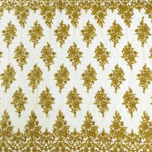 Metallic Floral Embroider and Heavy Beaded On a Mesh Lace Fabric-Sold By The Yard- Silver