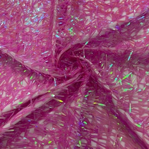 Candy Pink Iridescent Sword Sequins Fabric/Big Sequins Fabric On Pink Mesh/54 Inches Wide.