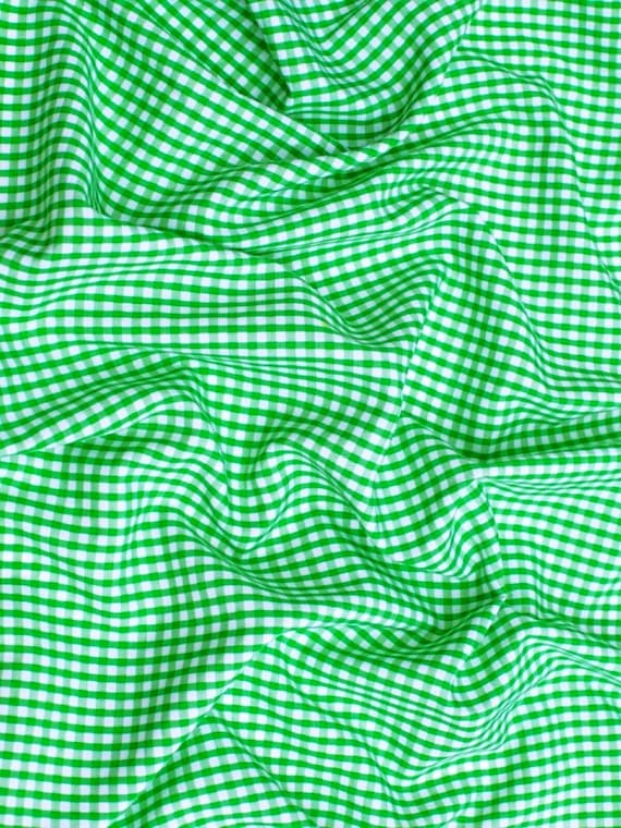 Apple Green Gingham 1/8" Checkered Poly Cotton 58" Wide Fabric- Sold by the yard