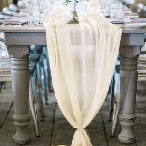 Ivory Chiffon Table Runner Extra Long, Wedding Runners, Holiday Table Runners, Long Table Runners.