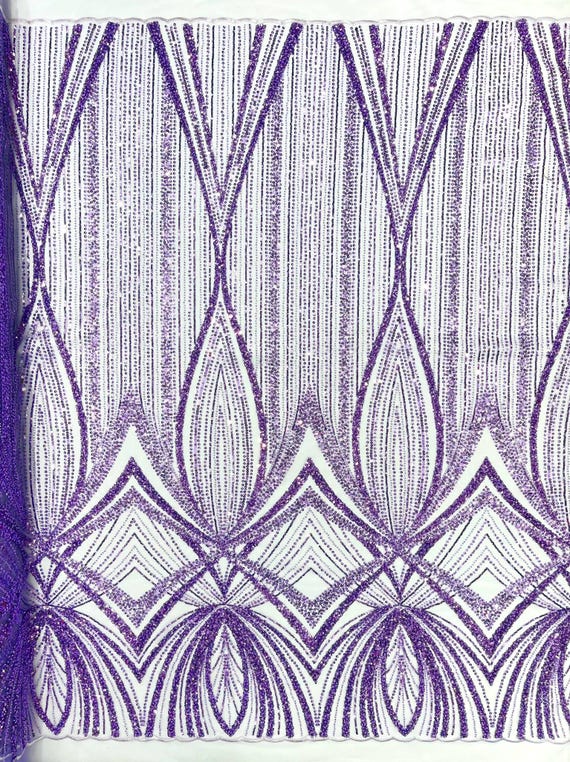 Lavender Geometric New York Fashion Beaded Lace, By The Yard.