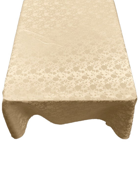 Champagne Roses Jacquard Satin Rectangular Tablecloth Seamless/Party Supply