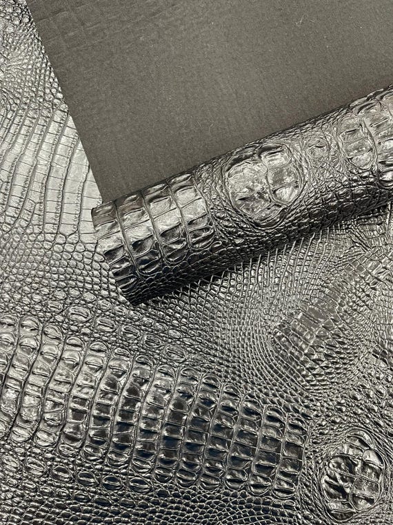 Death Black Florida Gator 3D Embossed Vinyl Fabric / 2 Tone Crocodile Vinyl Leather 54" Wide