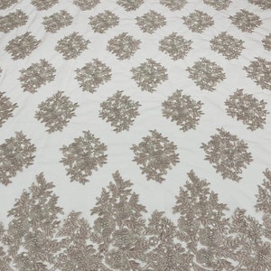 Flower Lace Corded and Embroider with Sequins on a Mesh-Sold by The Yard. Mauve