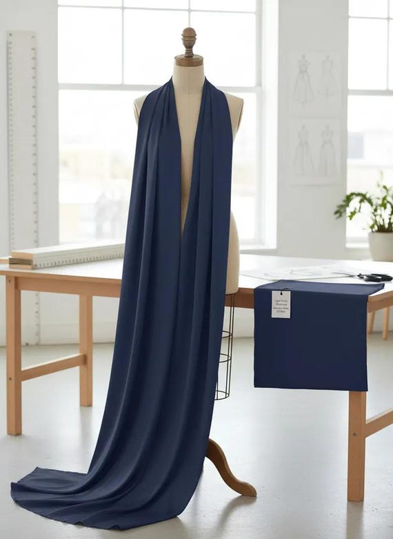 Light Navy Blue Satin Matte Stretch Lamour Fabric, 58" Wide for Apparel.